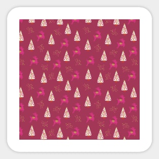 Pink Reindeer and Christmas Trees Sticker